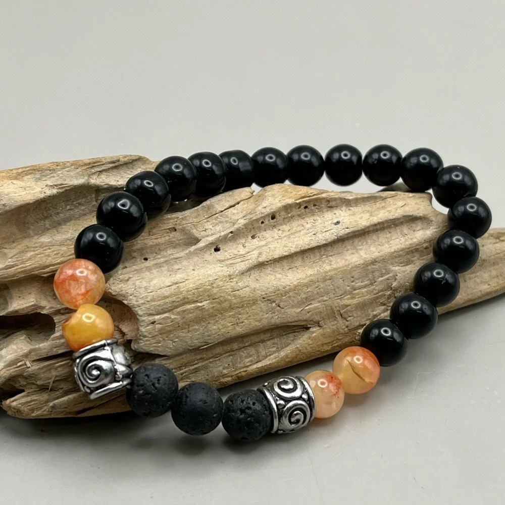 Black and Orange Beaded Bracelet